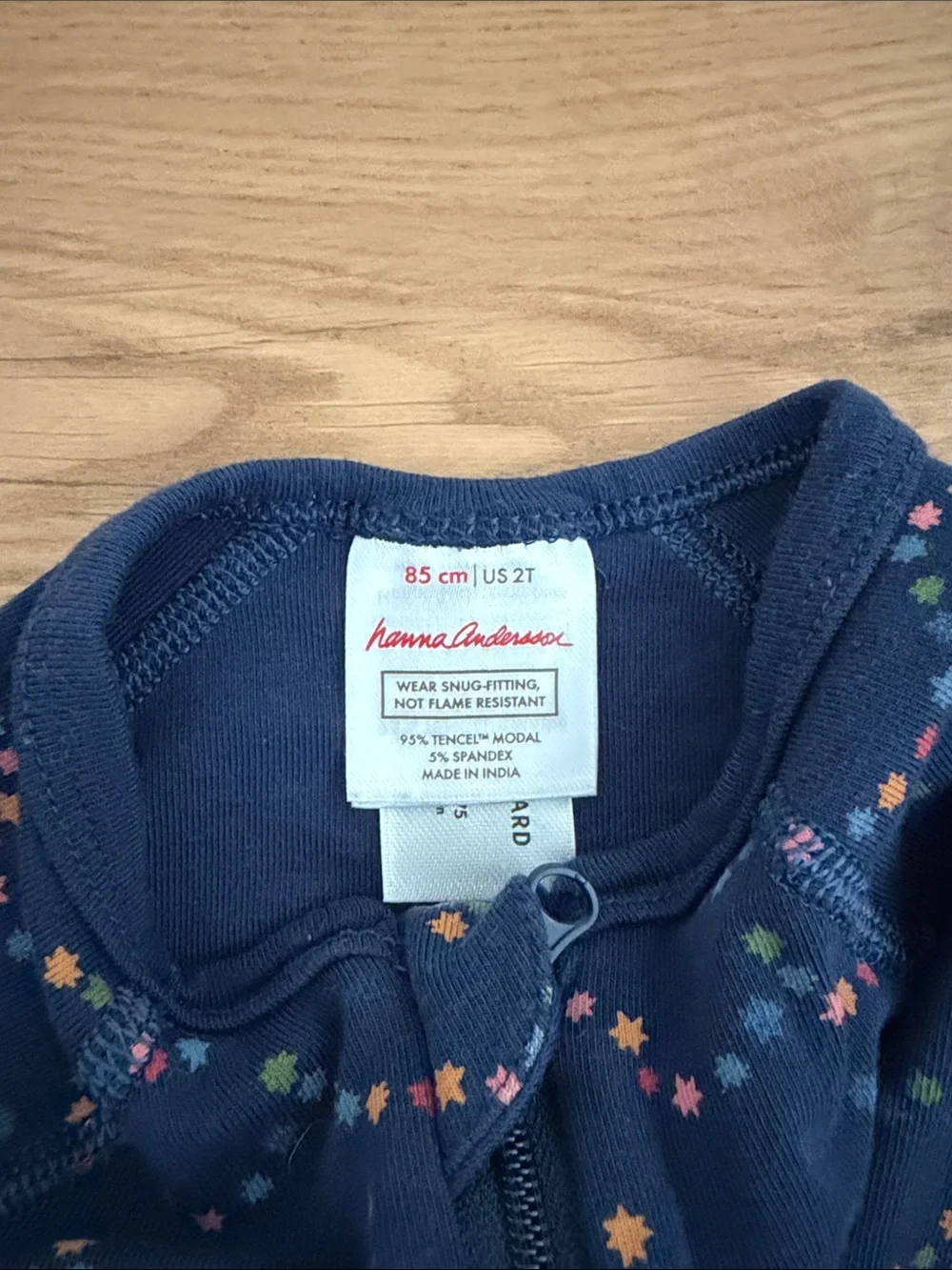 Hanna Andersson Kids Navy Zip One-Piece Pajamas with Star Wave Print